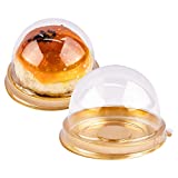 50 Pack Mini Cake Containers Clear Plastic Cupcake Box with Dome Lids for Chocolate Covered Cookies, Muffin, Mooncake and Other Mini Desserts (Gold Base)