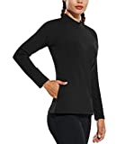 BALEAF Women's Long Sleeve Thermal Shirts Cold Weather Running Gear Fleece Lined Mock Neck with Pocket Black L
