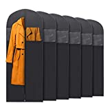 PLX Hanging Garment Bags for Storage and Travel – Suit Bag, Dress Shirt, Coat and Dress Cover with Window and Zipper Set (6 Pack Black: 60” x 24”)