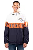 Ultra Game NFL Denver Broncos Mens Quarter Zip Packable Hoodie Windbreaker Jacket, White, Small