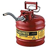 Justrite 7225130 AccuFlow 2.5 Gallon, 11.75" OD x 12" H Galvanized Steel Type II Red Safety Can With 1" Flexible Spout