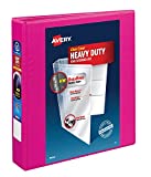 Avery Heavy Duty View 3 Ring Binder, 1.5" One Touch Slant Ring, Holds 8.5" x 11" Paper, 1 Pink Binder (79721)
