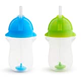 Munchkin Any Angle Weighted Toddler Straw Cup with Click Lock Lid, 10 Ounce, 2 Pack, Blue/Green