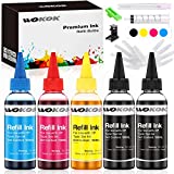 WOKOK Refill Ink Kit for HP 67 67XL 63 63XL 65 65XL 61 61XL 950 950XL 951XL 902XL 952XL Ink Cartridges, 100ML x 5 Bottles with Syringes (2 Black 1 Cyan 1 Magenta 1 Yellow)