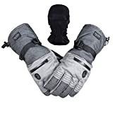 Men Ski Snowboard Gloves Waterproof Cold Winter Melange Glove and Balaclava Set (XL)