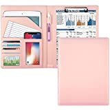 WAVEYU Portfolio Case, Business Portfolio Folder, Cute Padfolio Cover, Conference/Resume/Legal Document Organizer with Letter/A4 Size Clipboard Hardboard, Business Card Holders, Document Sleeve, Pink