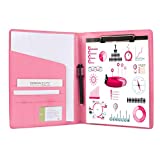 Pink Padfolio Clipboard Portfolio Folder with Pen - Geila PU Leather Resume Portfolio - Interview/Legal Document Organizer & Conference Folder for Business School Office - with 8.5 x11In Writing Pad