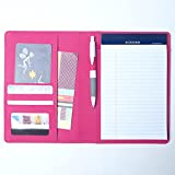 AHZOA Colorful 4 Pockets A5 Size Memo Padfolio S1, Including 5 X 8 Inch Legal Writing Pad, Synthetic Leather Handmade About 6.3 X 8.7 Inch Folder Clipboard Holder (Pink)