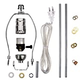 Canomo Silver Finish Lamp Rewire Kit with 3-Way Socket, 8 Inch Harp, 12 Inch Lamp Pipe, and All Parts Needed and Instructions for Lamp DIY or Repair
