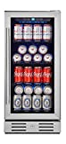 Kalamera 15 Beverage Cooler and Refrigerator Under Counter Built-in or Freestanding - 96 Cans Capacity Mini Fridge- for Soda, Water, Beer or Wine - For Kitchen or Bar with Blue Interior Light