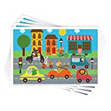 Disposable Stick-on Placemats 40 Pack for Baby & Kids, Toddler Placemats in Reusable Pouch 12" x 18" (Multicolor Animals Driving Cars)