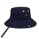 CHOK.LIDS Classic Cotton Wide Brim Bucket Hat with Adjustable String Trendy Unisex Sun Hat Lightweight Outdoor Travel Boonie (Navy, 1)