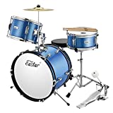 Eastar Drum Set 16 inch 3-Piece, Junior Drum Set Kit with Throne, Cymbal, Pedal & Drumsticks,Metallic Blue (EDS-280Bu)