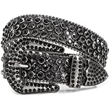 Rhinestone Studded Western Leather Belt, Women Ladies Vintage Cowgirl Bling Design Waist Belts for Pants Jeans Dresses (1-Black, Fit pant 27-32 inch)