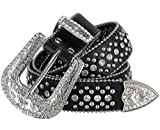 50116 Rhinestone Belt Fashion Western Bling Crystal Studded Design Leather Belt 1-1/2"(38mm) wide_(Black, 36" L)