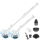 FRUITEAM Electric Spin Scrubber Cordless Bathroom Shower Scrubber Power Brush Floor Scrubber with 3 Replaceable Cleaning Brush Head & Adjustable Extension Handle for Home, Silver