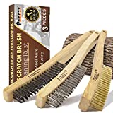 3PCS Wire Brush Set, Premium Rust Removal Tools with Beautiful Naturally Curved Wooden Handle in Stainless Steel, Carbon Steel, and Brass, Help Remove the Welding Slag