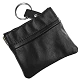 SILVERFEVER Leather Coin Purse Change Holder Squeeze Spring Closure Pouch w Key Ring, 3.5" by 3.5" - Great Gift for Men Women (Black)