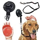 Anakra Dog Bathing Supplies - Dog Shower & Bath Accessories - 1 Dog Shower Shampoo Brush - 1 Adjustable Grooming Loop Restraint for Dogs with Suction Cup (Red Single-tip Brush, Simple Black Leash)