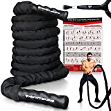 Pro Battle Ropes with Anchor Strap Kit and Exercise Poster – Upgraded Durable Protective Sleeve – 100% Poly Dacron Heavy Battle Rope for Strength Training, Cardio Fitness, CrossFit Rope (2” x 30 ft)