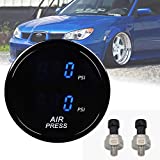 Air Suspension Pressure Gauge 2Inch 52mm Smoked Lens Dual Digital Max 290 PSI with 2PCS 5 Meters Electronic Sensors for Air Ride Pressure Suspension Systems (Blue)