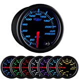 GlowShift Black 7 Color 200 PSI Mechanical Air Pressure Gauge - for Air Ride Suspension Systems - Black Dial - Clear Lens - 2-1/16" 52mm