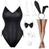 Wannsee Womens Bunny Girl Suit Anime Role Costume Senpai Cosplay Bodysuit One Piece Stockings Set(Black S