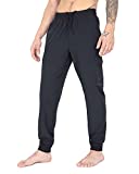 Apana Mens Jogger Woven Casual/Yoga Performance Sweatpants with Pockets and Zip Cargo Pocket (Large Black)