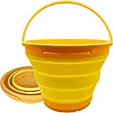 Higherbros Collapsible Bucket 7.5 Liter/1.98 Gallon with Strong, Flexible, Compact, Cleaning Bucket Mop Bucket, Beach Toys Sand Buckets Water Buckets Home Use and Outdoor Hiking, Camping (Yellow)