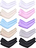 10 Pairs Cooling Sun Sleeves UV Protection Arm Sleeves Arm Cover Sleeve for Men Women (Black, White, Beige, Pink, Purple, Grey, Skin Color, Sky Blue)