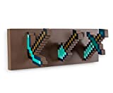 Minecraft Diamond Tool Wall Coat Hooks Storage Rack Organizer | Freestanding Hat And Coat Rack Wall Mount, Home Decor Room Essentials | Video Game Gifts And Collectibles