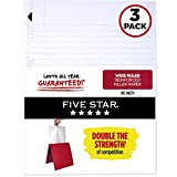 Five Star Loose Leaf Paper, 3 Hole Punched, Reinforced Filler Paper, Wide Ruled, 10-1/2 x 8 inches, 100 Sheets/Pack, 3 Pack (38033) , White