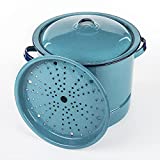 Cinsa Enamel on Steel 15-Quart Tamale/Vegetable/Seafood Steamer Pot with Lid and Trivet (Blue Color)