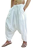 SARJANA HANDICRAFTS Men's Cotton Harem Yoga Baggy Genie Boho Pants (Free Size, White)