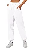 AUTOMET Girls Sweatpants Cinch Bottom Comfy Lounge Baggy White Pants for Teen Girls