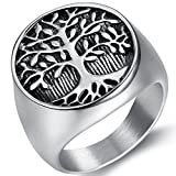 Jude Jewelers Stainless Steel Tree of Life Round Signet Ring (Silver, 9)