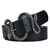 Belts for Women,Vintage Womens Belts for Dresses,PU Leather Belt Black Belt with Snake Belt Buckle