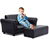 Casart Kids Sofa Set with Ottoman, Upholstered Couch and 2 Seat Armrest Chair Lounge for Boys & Girls Kids Room Decor Toddler Chair (32.5" (L) x 16.5"(W) x 16"(H), Black)