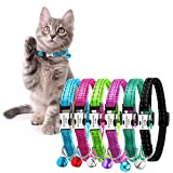 Cat Collar Personalized- Reflective Cat Collar Breakaway with Bell-Custom Cat Collar Engraved with Name and Phone, Adjustable for Cats and Kitten