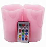 Pink Flameless Candles Set 2-Real Wax Realistic Pillar Candles Battery with Rose Scented, Dia3" XH5-Multi Function Remote and Timer for Color Changing, Flickering, Nightlight -For Wedding,Gift