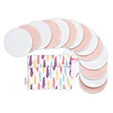 Bamboo Breastfeeding Nursing Pads - Reusable Nursing Pads with Storage & Laundry Bags, Organic Leak-Proof Breast Pads for Maternity (14 Pack + Wet Bag, White & Pink)