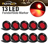 Partsam 10Pcs 2.5" Round Red Led Clearance and side Marker Lights Kit 13 Diodes with Light Grommet and Wire Pigtail Truck Trailer Rv Flush Mount Waterproof 12V Sealed, 2.5 Round Led Marker Lights