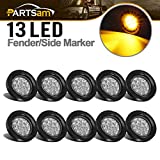 Partsam 10Pcs 2.5" Round Amber 13 Led Clearance and Side Marker Lights Kit Clear Lens w Grommets and Wire Pigtails Truck Trailer RV Flush Mount Waterproof 12V Sealed, 2.5" Round Led Marker Lights