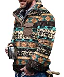 Loyomobak Mens Fuzzy Sherpa Pullover Sweatshirts Fall Winter Warm Plaid Aztec Printed Turtleneck Sweaters Coat Outerwear 2#Aztec XL
