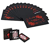 Joyoldelf Waterproof Playing Cards with Unique Pattern & Flower Backing - Cool Black PVC Flexible Classic Magic Poker Tricks Tool