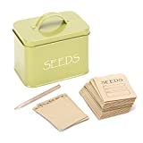 Katai Steel Seed Storage Box Organiser in Green. Compact Seed Packet Container with Lid Complete with Monthly Dividers, 20 Envelopes and Pencil