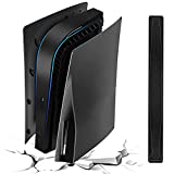 for PS5 Plates with Black Console Middle Skin, Shockproof PS5 Face Plates PS5 Side Plates, Hard ABS PS5 Replacement Shell Plate& Anti-Scratch Center Strip Sticker for Playstation 5 Disc Edition-Black