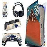 PlayVital The Great Wave Full Set Skin Decal for PS5 Console Disc Edition, Sticker Vinyl Decal Cover for Playstation 5 Controller & Charging Station & Headset & Media Remote