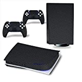 HAO Carbon Fibre Skin for PS5 Console and 2 Controllers Sticker Same Decal, Durable, Scratch Resistant, Bubble-Free Cover Compatible with Playstation 5 (Black,Playstation 5)