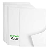Premium Printable Vinyl Sticker Paper - 50 Matte White Waterproof Decal Paper Sheets for Inkjet Printer Standard Letter Size 8.5"x11"
